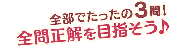 全部でたったの3問！全問正解を目指そう♪